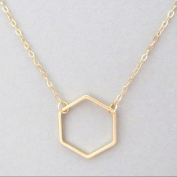 Hexagon Dainty Gold Necklace Pendant - Picture 2 of 5